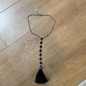 White House Black Market Black Beaded Tassel Necklace